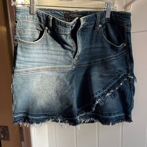 Liverpool Women's Frayed Denim Mini Skirt - Dark Blue